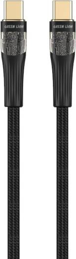 Green Lion Transparent Cable USB-C to USB-C, Charge & Sync, Secure & Safe, 480Mbsp Transfer Speed, Wide Compatible, 100W Charging, 10000 Bends, 1 Meter Cable, Aluminum Shell With LED Light - Black