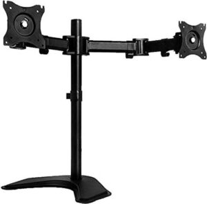 Skill Tech Standing Heavy Duty Double Arm Dual Monitor Stand, LCD LED Twin Screen Mount Desk Stand for 13-27" Screens, BLACK