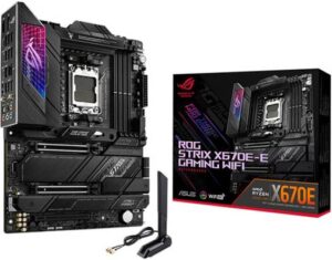 ASUS ROG STRIX X670E-E GAMING WIFI ATX Motherboard, AMD X670 Chipset, AM5 Socket, Intel 2.5 Gb Ethernet, 4xDual Channel DDR5-6400, 128GB Max Memory, 4xSATA 6Gb/s, PCIe 5.0, HDMI/DP | 90MB1BR0-M0EAY0