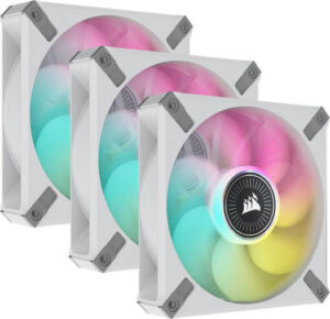 Corsair iCUE ML120 RGB Elite Premium PWM Fan, 120mm Size, Magnetic Levitation Fan, 450-2000 RPM Speed, 10-30.4dBA Sound Level, Black Triple Fan Kit, With iCUE Lighting Node Core, White | CO-9050117-WW
