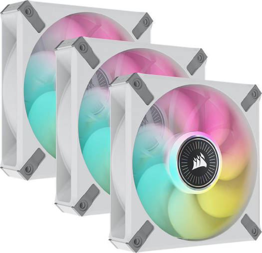 Corsair iCUE ML120 RGB Elite Premium PWM Fan, 120mm Size, Magnetic Levitation Fan, 450-2000 RPM Speed, 10-30.4dBA Sound Level, Black Triple Fan Kit, With iCUE Lighting Node Core, White | CO-9050117-WW