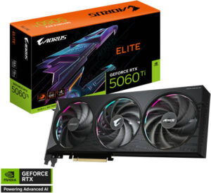 GIGABYTE AORUS GeForce RTX 5060 Ti ELITE Graphics Card, 16GB GDDR7 128-Bit Memory, 2722 MHz Core Clock, 28 Gbps Memory Clock, PCI-Express 5.0 | GV-N506TAORUS E-16GD