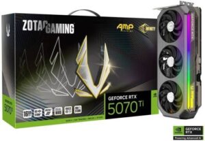 ZOTAC GAMING GeForce RTX 5070 Ti AMP Extreme INFINITY Graphics Card, 16GB GDDR7 256-Bit, 2512 MHz Engine Clock, 28 Gbps Memory Clock, 8960 CUDA Cores, PCI Express 5.0 x16 | ZT-B50710B-10P