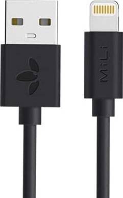 MiLi USB-A to Lightning Cable Apple MFi Certified - Charge & Sync Rust Resistant, Fast Charging - All iOS Devices + iPhone / iPad / iPod - PVC - 2M/6ft - Black | HI-L20-B