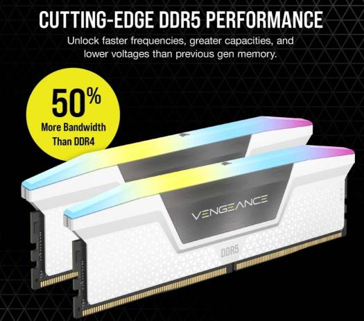 CORSAIR Vengeance RGB 64GB (2 x 32GB) DDR5 Dual Channel Desktop Memory, 288-Pin, 5600MHz Speed, 36-36-36-76 Latency Timing, Intel XMP 3.0 Chipset, White | CMH64GX5M2B5600C36W - Image 4