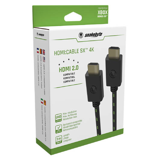 Snakebyte 4K HDMI Mesh Cable, For XS Series, Compatible With 4K UHD / 3D / 1080p Devices, HDR & Dolby Vision, 3 Meter Length, Black - Green | SB916298 - Image 4