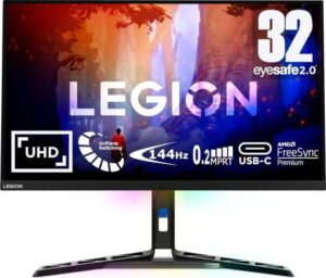 Lenovo Legion Y32p-30 31.5" 4K-UHD-Pro IPS Gaming Monitor, 144Hz Refresh Rate & 0.5ms MPRT, 99% sRGB, AMD FreesSync Premium, 2x 5W Speakers, HDMI 2.1 / DP 1.4 / USB-C 3.2 Gen, Black | 66F9UAC6UK