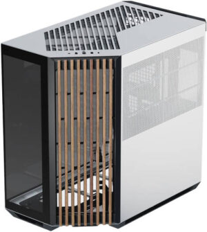 APNX V1 V1-W-BW-v1 ATX Mid Tower Glass Edition Computer Case, Up To 360mm Radiators, x10 Fan Slot, SGCC Body Material, Wood Front Panel, 0.8mm Steel Thickness, Black & White Wood | APCM-VI01103.M1