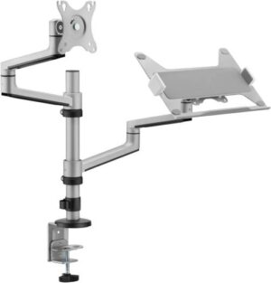 Navodesk Control Monitor Arm Model L with Laptop Tray, Dual Monitor Stand for 17" to 32" Screens & 11.6" to 17.3" Laptops - Ergonomic & Space-Saving Design Dual with Laptop Holder, Silver | B0BZPZPZPT
