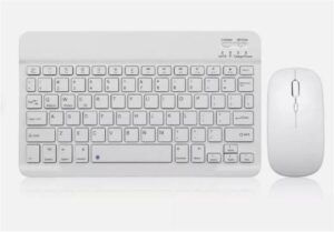 Bluetooth Wireless Mouse & Keyboard Kit, Rechargeable, Ultra Slim, Compatible with iOS, Android, Windows, Tablets, Compact, Lightweight Design for Easy Use & Portability, White | BTKBM White