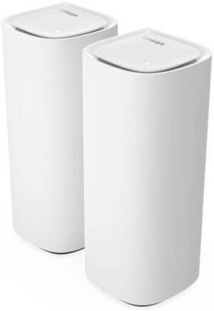 Linksys Velop Pro 7 Tri-Band Mesh WiFi 7 Router, Up To 240MHz Channel Bandwidth In 5 GHz, Cognitive Mesh With 6GHz Band Access, 2.5 Gbps Internet Port, 4x Gbps Port, Pack of 2, White | MBE7002-KE
