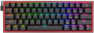 Redragon FIZZ K617 60% Wired Mechanical Keyboard, Red Switches, No-Slip Stand, Vibrant RGB, Hot-Swappable, 20 Presets Backlighting, Detachable Type-C Cable, English Layout, Black/Red | K617-RGB Black