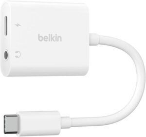 Belkin RockStar 3.5mm Audio + USB-C Charge Adapter, Fast Charging, Up to 60W Power DeliveryHigh-resolution Audio Quality, Compatible with Smartphones, Tablets, Lapatops,White | NPA004btWH