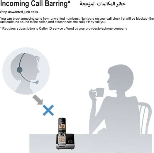 Panasonic TG6712U Cordles Phone, 1.8 Inch Amber Backlit LCD, Arabic & Farsi Languages Available, Nuisance Call Block, 2 AAA Batteries, Black | KX-TG6712UE1 - Image 3