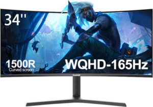Gawfolk GF340C Ultrawide Curved Gaming Monitor, 34" UWQHD VA Display, 165Hz Refresh Rate, 1ms Response Time, FreeSync & Eye Care Technology, 1500R Curvature, Black | GF340C