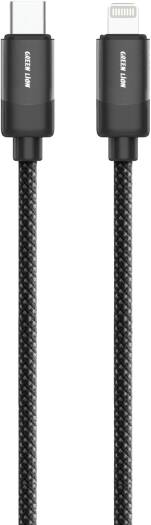 Green Lion USB-C to Lightning Head Braided Cable, 1M Wired Length, 10000 Bends, 480 Mbps Transfer Speed, Aluminum Alloy Material, Wide Compatibility, Secure & Safe - Black