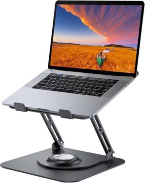 Olige Laptop Stand For Desk, Adjustable Computer Stand With 360° Rotating Base, Ergonomic Laptop Riser For Collaborative Work, Foldable & Portable, Fits All 10-17" Laptops, Gray | OLG-ST024