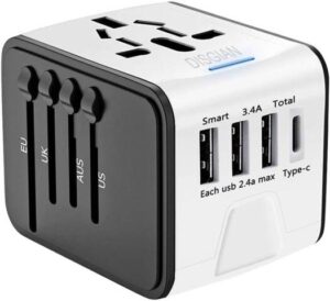 Generic Travel Adapter, Universal International Power Adapter with 3USB Port And Type-C International Wall Charger Worldwide AC Power Plug for Multi-nation Travel UK, EU, AU Over 200 Countries, White