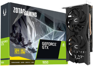 ZOTAC GAMING GEFORCE GTX1650 Twin Edge Graphics Card, 4GB GDDR6 128bit Memory, 1590 MHz Boost Clock, 12 Gbps Memory Clock, PCI E 3.0 x16, 3 DP 1.4 / 1 HDMI 2.0b | ZT-T16520S-10M