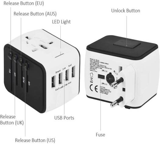 Generic Travel Adapter, Universal International Power Adapter with 3USB Port And Type-C International Wall Charger Worldwide AC Power Plug for Multi-nation Travel UK, EU, AU Over 200 Countries, White - Image 5