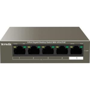 Tenda TEG1105P 5-Port PoE Gigabit Switch, 4 PoE Ports, 63W, Desktop/Wall-Mount, Fanless, Plug & Play | TEG1105P-4-63W