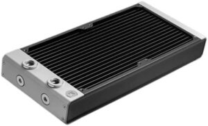 EK-Quantum Surface P280M Radiator, High-grade 99.9% Copper Fins, H90 Tubing, Brass H62 End Tanks Chambers, Stainless Steel Side Plates, 2*140mm Fans Compatible, Black | 3831109838532