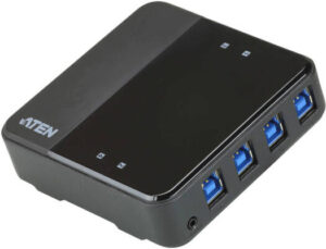 ATEN Technology 4 x 4 USB 3.1 Gen-1 Peripheral Sharing Switch, Dock Up to Up to 4 USB 3.1 Gen-1 Devices, Transfer Rates up to 5 Gb/s, LEDs Indication, Bus Powered, Windows, Mac, Black | US3344-AT