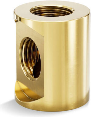 EKWB  EK-Quantum Torque 3F T-Splitter Fitting, 3x Female Ports, 4.5mm Thread Length, 23mm Diameter, 28mm Installed Height, Gold | 3831109849903