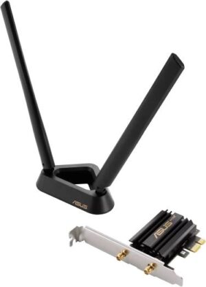 ASUS PCE-AXE59BT WiFi 6E Adapter, 2 Antennas, 6GHz Band, 2402 Mbps, WPA3 Security, OFDMA & MU-MIMO, Black | 90IG07I0-MO0B00