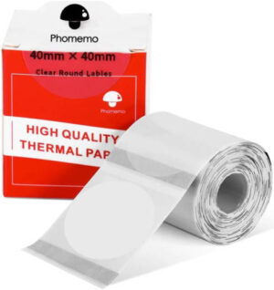Phomemo 20711066 Round Transparent 180 Labels Roll, 40x40 Size, No Design, For Gift Card Tags / Barcode Stickers Etc | RNDPLN1XY4040TR