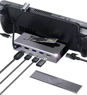 UPTOHIGH Steam Deck Dock M.2 7 in 1 Docking Station for Steam Deck, SSD Port HDMI 2.0 4K@60Hz, Gigabit Ethernet, 3 USB & Full Speed USB-C Port, Compatible with Valve Steam Deck, Gray | B0BN5JFBC5
