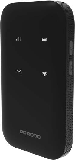 Porodo 4G LTE Pocket Router with Wi-Fi 6, 3000mAh Rechargable Battery, Supports 10 Devices, Secure Encryption, Up to 150Mbps Download Speed, Type-C Charging, Portable High-Speed Mobile Router - Black