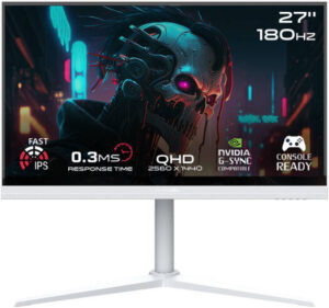 GAMEON Arctic Pro Series Gaming Monitor, 27" Fast IPS Display, QHD Resolution, 180Hz Refresh Rate, 0.3ms Response Time, AMD FreeySync & NVIDIA G-Sync Technology, White | GOA27QHD180IPS