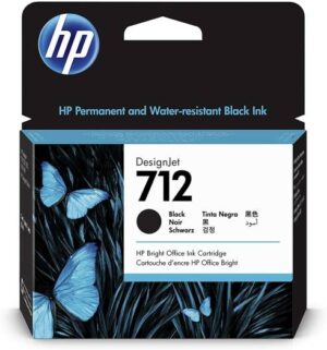 HP 712 38ml Jet Ink Cartridge, Pigment Based, For Design Jet T650 / T630 /  T250 / T230 & Studio, Black | 3ED70A