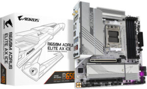 GIGABYTE B650M Aorus Elite AX Ice Micro ATX AM5 Motherboard, AMD B650 Chipset, 4x DDR5 DIMM Slots, Up to 256GB Max Memory, 1x PCIe 4.0 x16 Slot, 2x M.2 Slots, White | B650M-A-ELITE-AX-ICE
