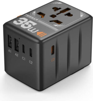 TESSAN Universal Travel Adapter, 35W Total DC Output, 3 USB C and 2 USB A Charging Ports, Worldwide Power Outlet for US to European EU UK AUS Ireland | TS-WTA02-BK