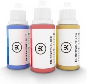 EKWB EK-CryoFuel Dye Pack Coolants, Included Red, Yellow and Blue Dye Bottles | 3830046994363