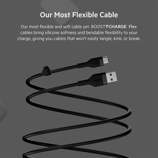 Belkin Boost Charge Flex Silicone USB Type C to C Cable,1M/3.3FT, USB-IF Certified Power Delivery PD Fast Charging Cable For MacBook Pro, iPad Pro, Galaxy S21, Ultra, Black | CAB009bt1MBK - Image 4