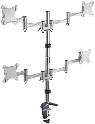 Newstar 91-LDT02C048 Quad Aluminum Monitor Desk Mount, Fits 13" to 27" Monitors, 8kg Max Weight, Tilt & 90° Swivel, 360° Rotary VESA Plate, Cable Management, Silver | 91-LDT02C048 - Image 4