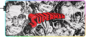 Cybeart Superman Aurora Mouse Pad, Premium LED RGB Lighting, Micro-woven Cloth, Spill Proof Surface, Never Fray Edges W/ Reinforced Stitching, Esports Grade Never-Slip Base, XXL, White | SPRMNRR