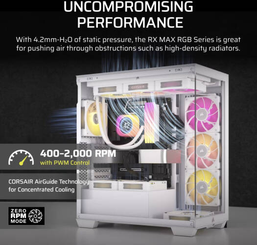 Corsair iCUE LINK RX120 MAX RGB 120mm PWM Thick Fans Starter Kit, 120mm x 30mm Fan Size, 2000 RPM Fan Speed, 71.3 CFM Fan Airflow, Magnetic Dome Bearing, Pack of 3, White | CO-9051038-WW - Image 5