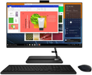 Lenovo IdeaCentre AIO 3  AIO Desktop Computer, 27" FHD IPS Display, Intel Core i7-1165G7, 8GB RAM, 1TB HDD, NVIDIA GeForce MX450 2GB, Black Calliope Wireless Arabic KB & Mouse, DOS, Black | F0FW0057AX