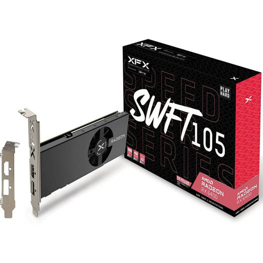 XFX Speedster SWFT 105 Radeon RX 6400 Gaming Graphics Card, 4GB GDDR6 64 Bit Memory, 768 Stream Processor, 2321 MHz, AMD RDNA 2, With LP Bracket, 16 Gbps, PCI-E 4.0 | RX-64XL4SFG2