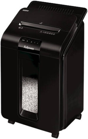 Fellowes AutoMax 100m Mini-Cut Shredder, Security Level P-4, 4 x 10mm Mini-Cut, Up to 100-Sheet Auto Feed, 23L Bin Capacity, Auto-Reverse, SilentShred Technology, Black | 100m