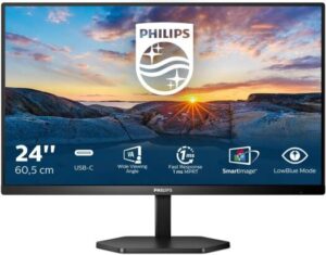 Philips 3000 Series USB-C Monitor, 24" IPS Display, FHD Resolution, 75Hz Refresh Rate, 1ms (MPRT) Response Time, AMD FreeSync Technology, SmartImage Game Enhancement, Black | 24E1N3300A