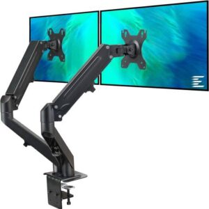 Dual Arm Monitor Desk Mount Height Adjustable, Tilt, Swivel, Counterbalance Gas Spring Stand | VESA Bracket Arm Fits Most Screens 17" to 32"