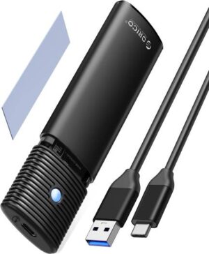 ORICO Aluminum M.2 SATA SSD Enclosure, Tool-Free 5Gbps USB-C Adapter, USB 3.2 M.2 SATA Reader, For 4TB 2230/2242 /2260/2280 SATA-Based B-Key/B+M-Key SSDs, Black | PWM2-BK-EP
