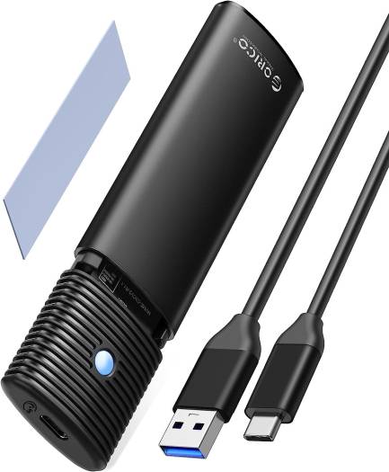 ORICO Aluminum M.2 SATA SSD Enclosure, Tool-Free 5Gbps USB-C Adapter, USB 3.2 M.2 SATA Reader, For 4TB 2230/2242 /2260/2280 SATA-Based B-Key/B+M-Key SSDs, Black | PWM2-BK-EP