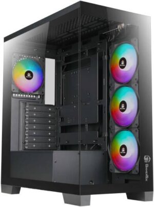 GamerTek Nebula Mid Tower Computer Case, 4x 120mm aRGB Fan Pre-Installed, Up to 360mm Radiator & 10x Fan Support, USB 2.0, USB 3.0, HD Audio, Type-C AIO, Black | 616985066865
