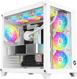 GAMEON Emperor Arctic Series Mid Tower ATX Gaming Case, Tempered Glass Side Panel, HDD*2 & SSD*1 Drive Bays, Support Up to 360mm Radiator, 7* Pre Installed 120MM ARGB+PWM Fans, White | GO-EMPEROR-A